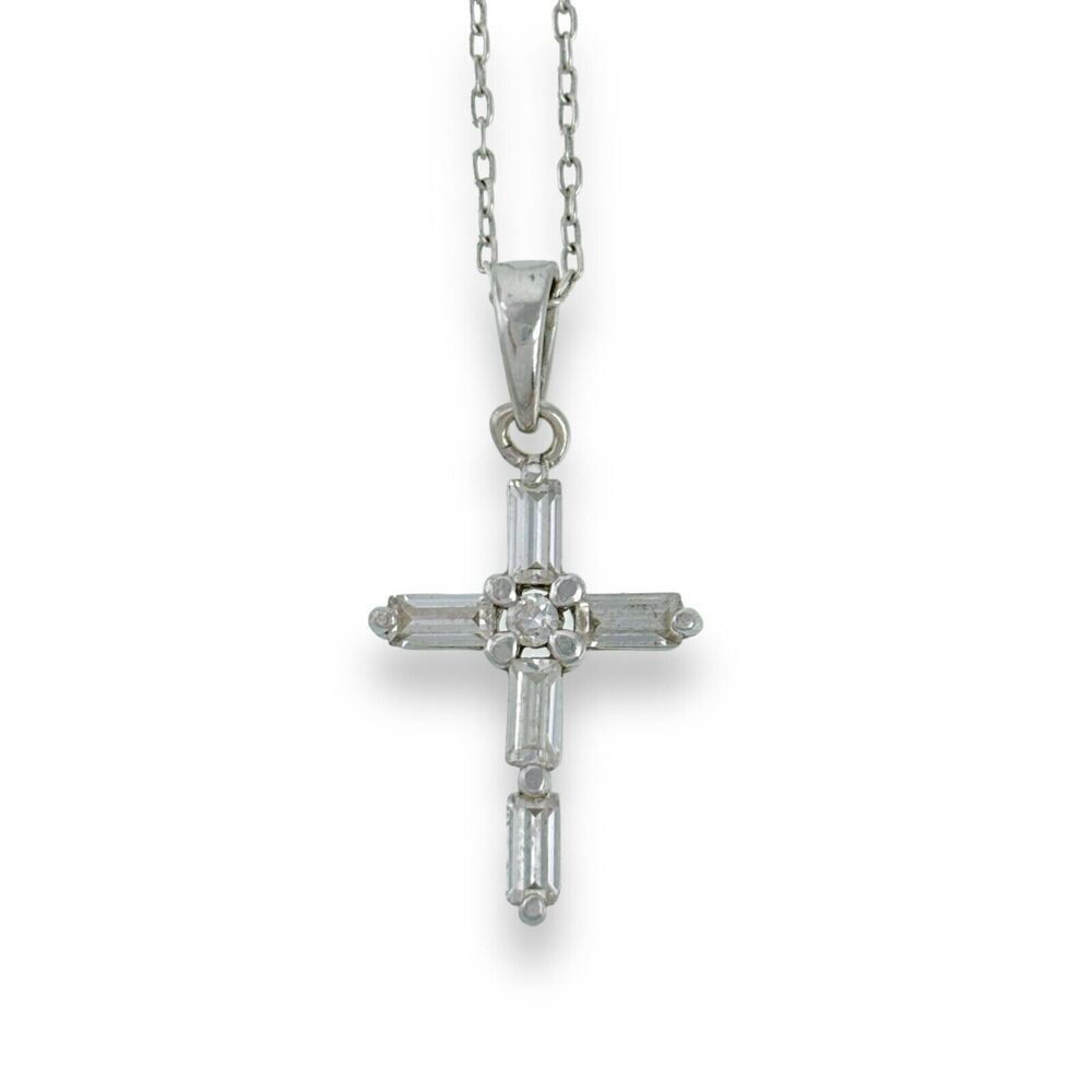 Vintage Sterling Silver 925 Cubic Zirconia Cross Pendant ONLY